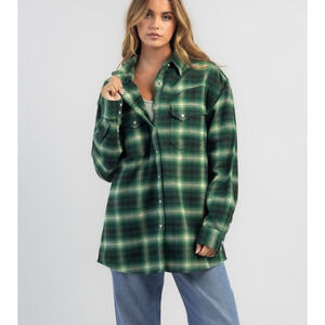 LEVIS Dorsey Western Shirt XL Green Plaid Oversized Button Snap Cotton Flannel